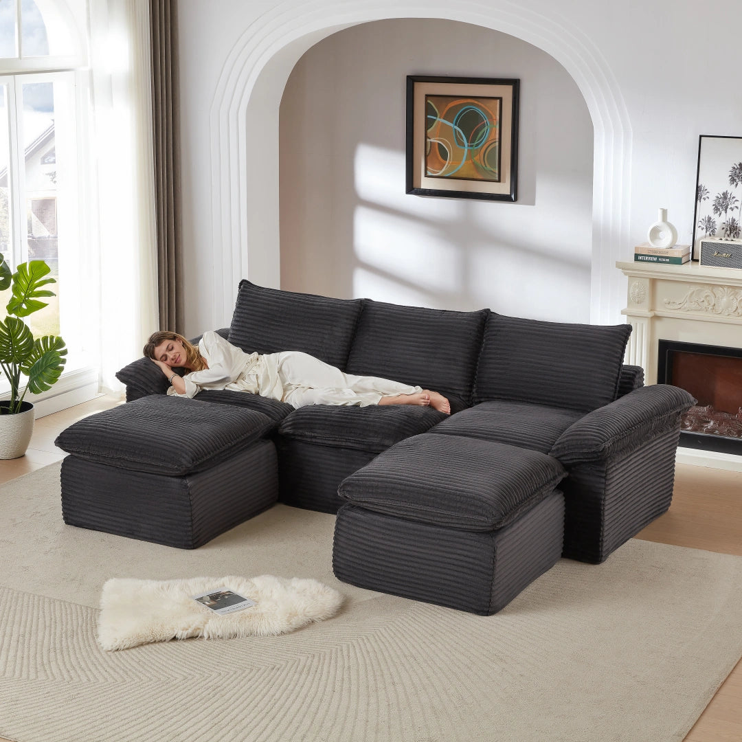 Dark Gray 3 Seat and 2 Ottoman Modern corduroy cloud sofa #6108