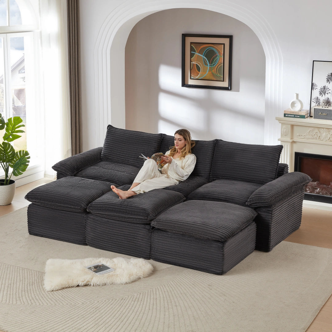 Dark Gray 3 Seat and 3 Ottoman Modern corduroy cloud sofa #6108