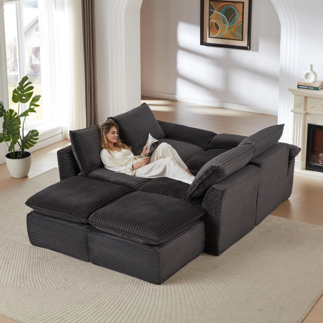 Dark Gray 6 Seat Modern corduroy cloud sofa #6108
