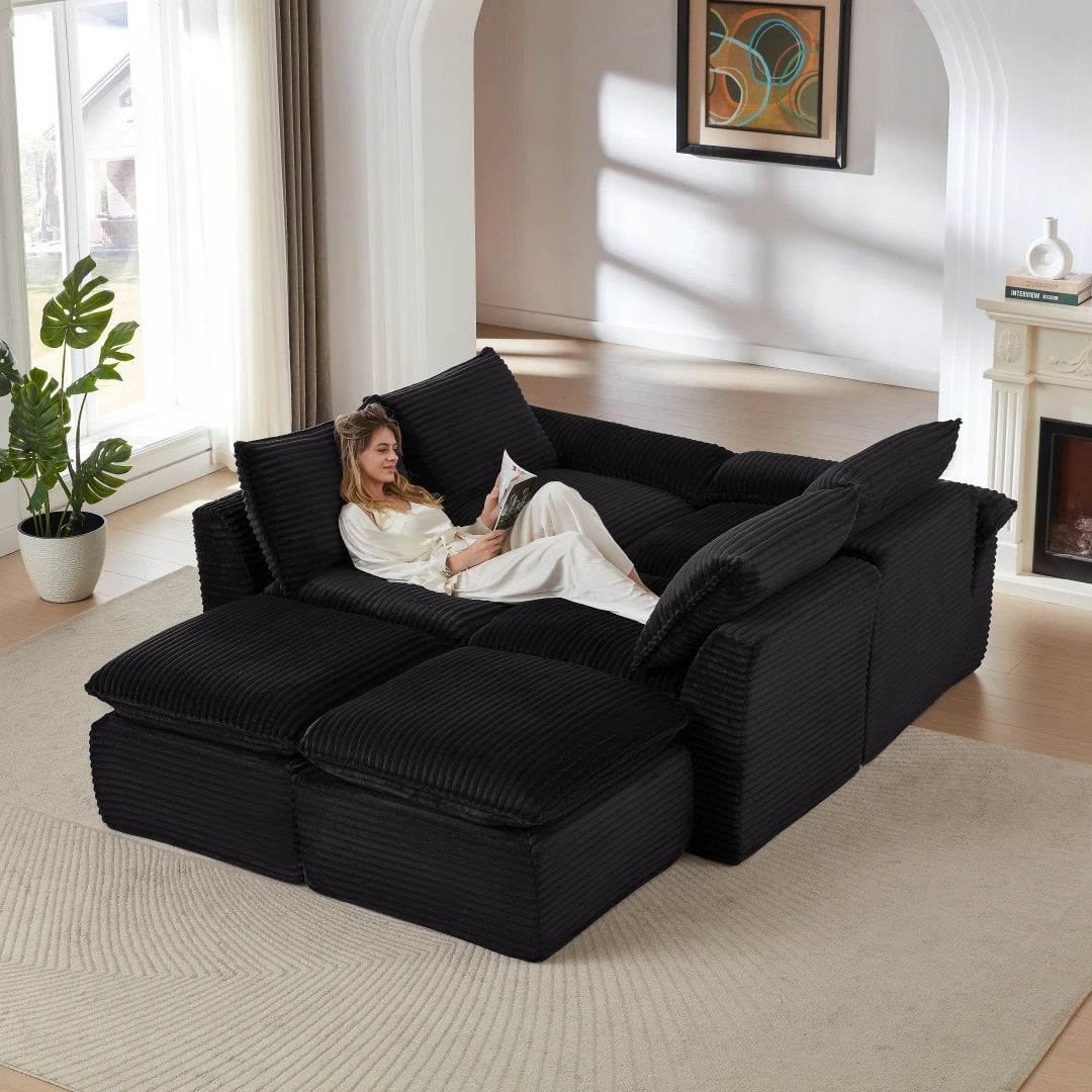 Black 6 Seat Modern corduroy cloud sofa #6108