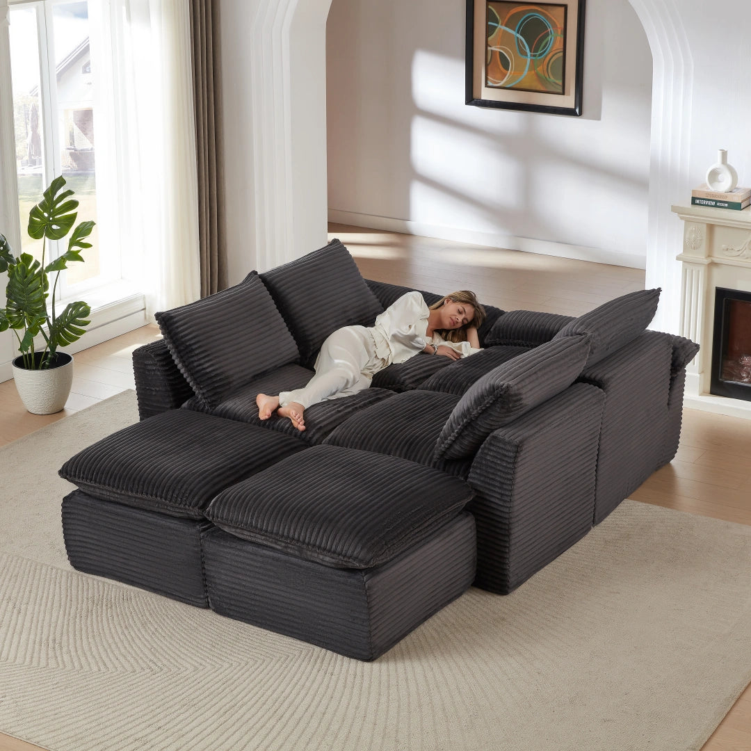 Dark Gray 6 Seat Modern corduroy cloud sofa #6108
