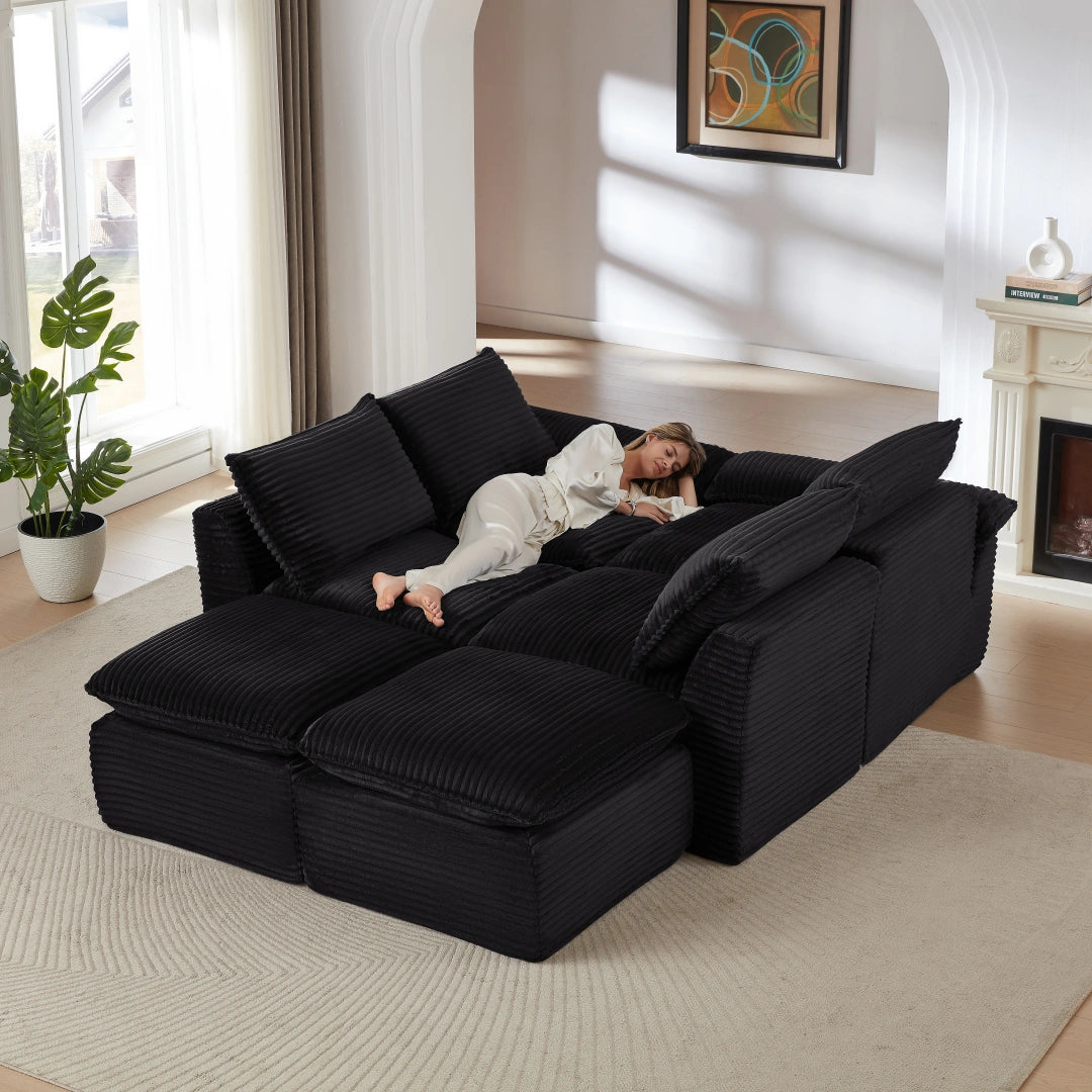 Black 6 Seat Modern corduroy cloud sofa #6108