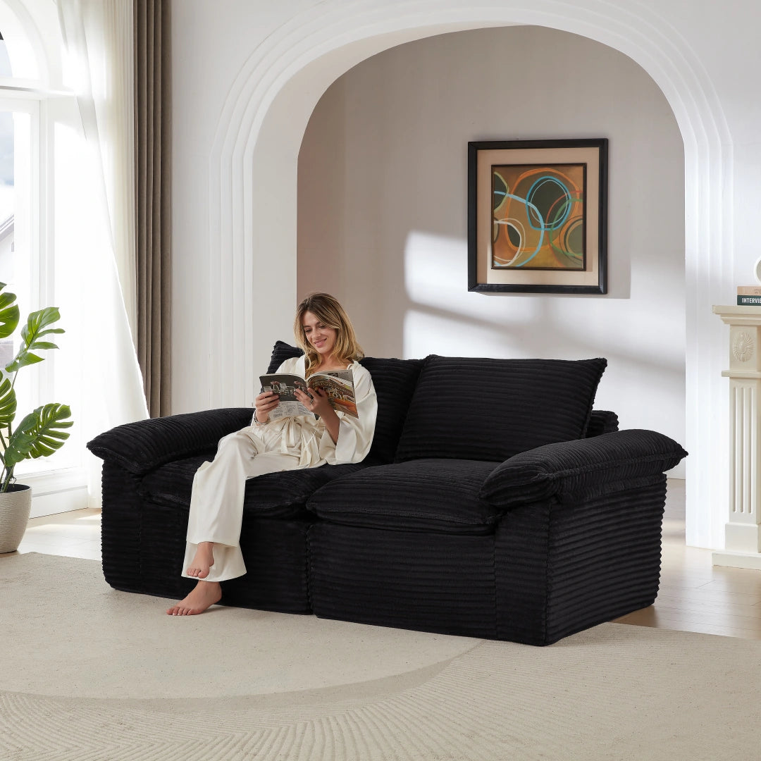 Black 2 Seat Modern corduroy cloud sofa #6108