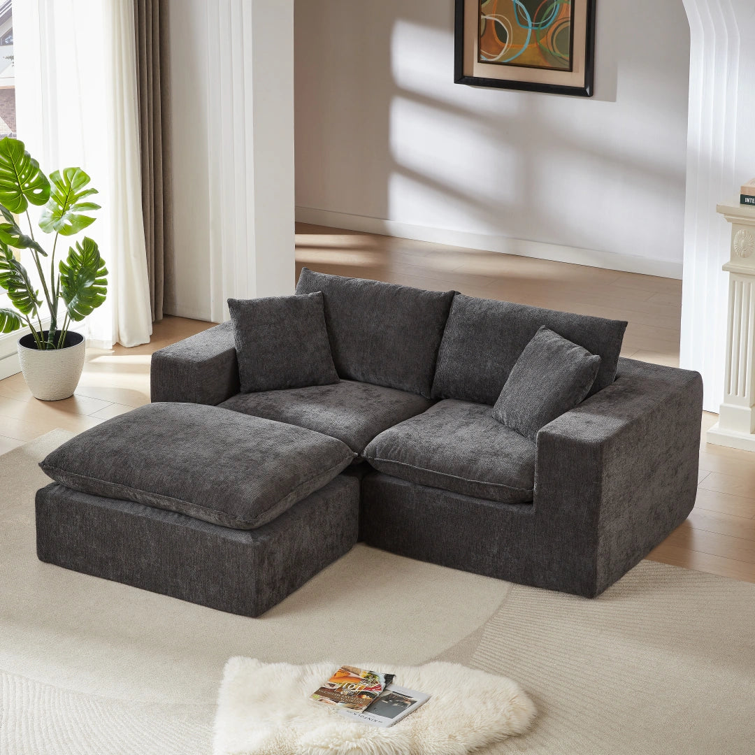 Dark Gray 2 Seat and 1 Ottoman Modern Chenille Cloud Sofa #6120