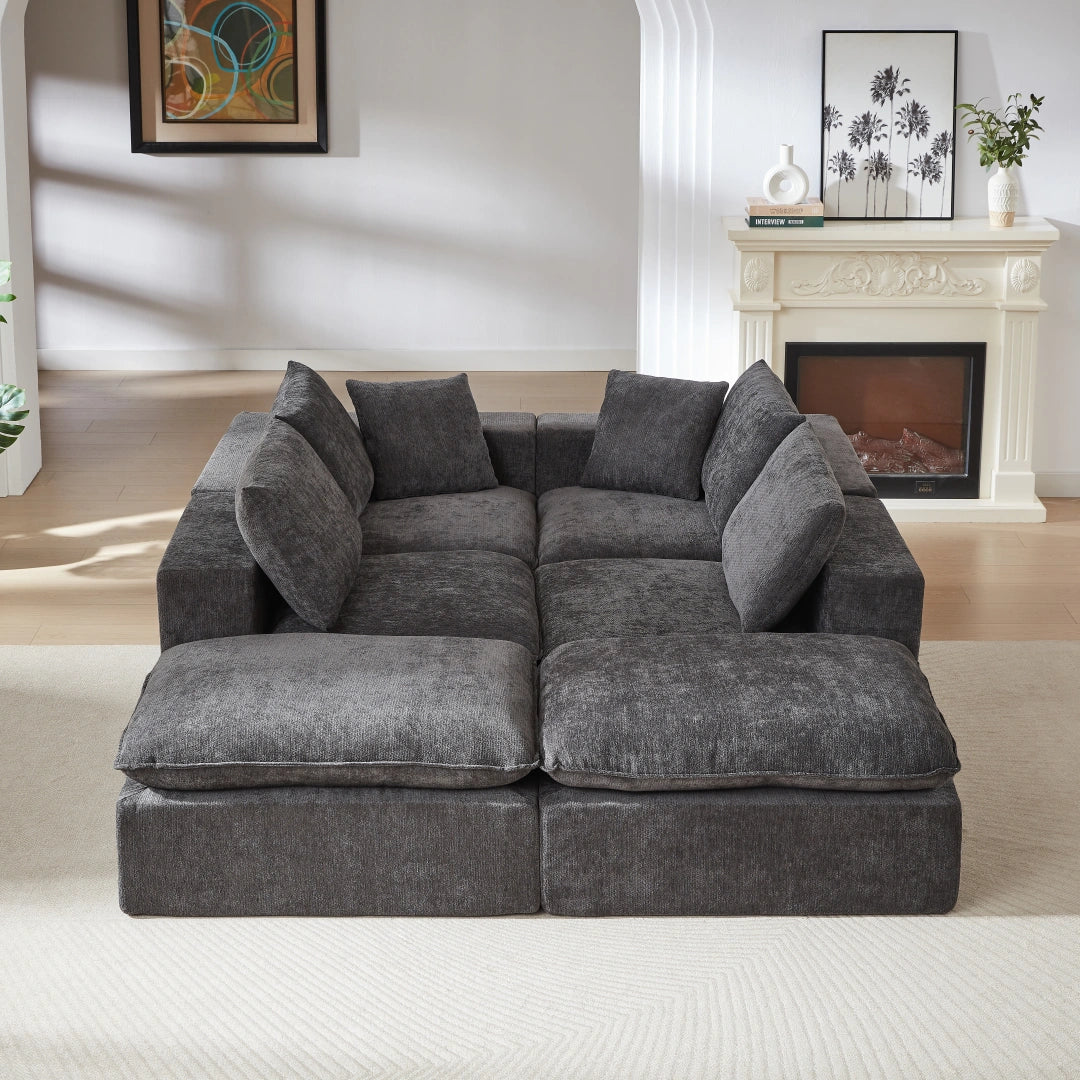 Dark Gray 6 Seat Modern Chenille Cloud Sofa #6120