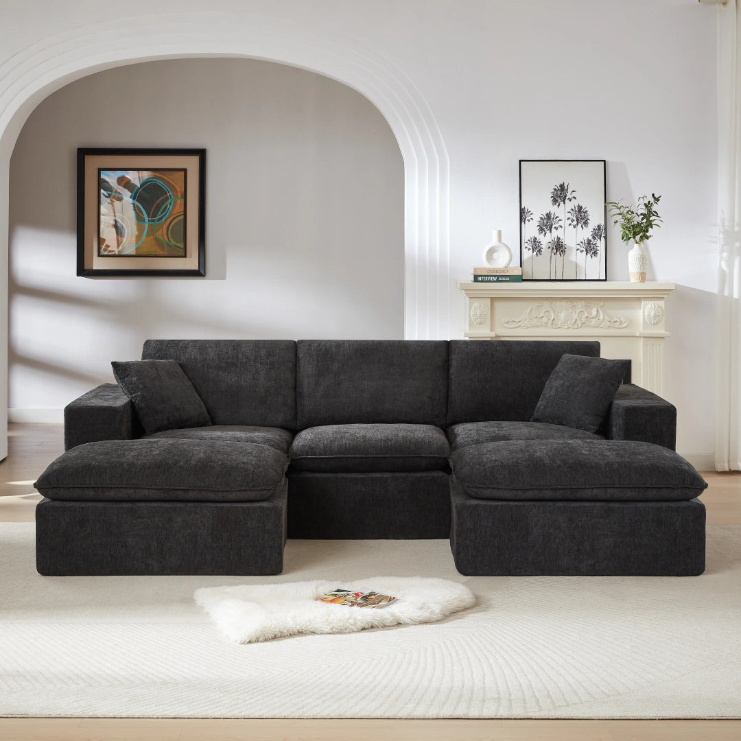 Dark Gray 3 Seat and 2 Ottoman Modern Chenille Cloud Sofa #6120