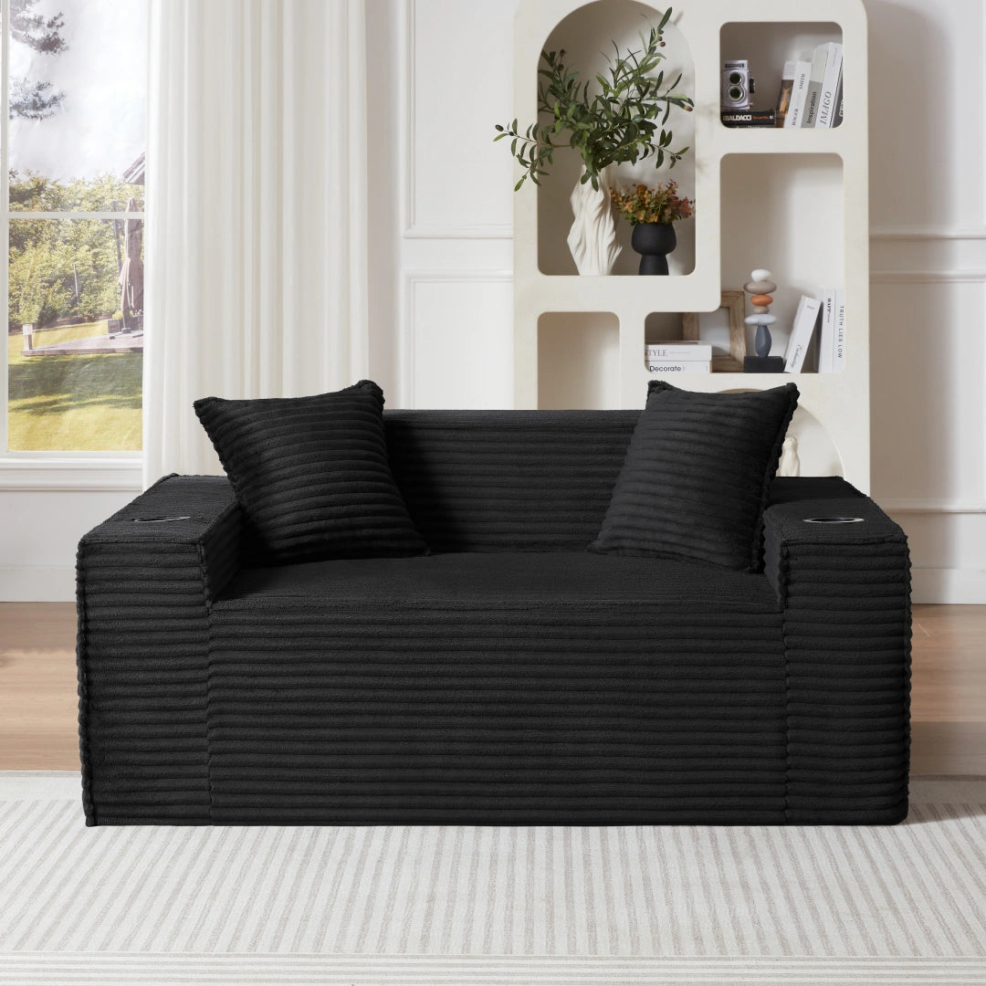 Black 2 Seater Sofa Boneless Couches #6128B