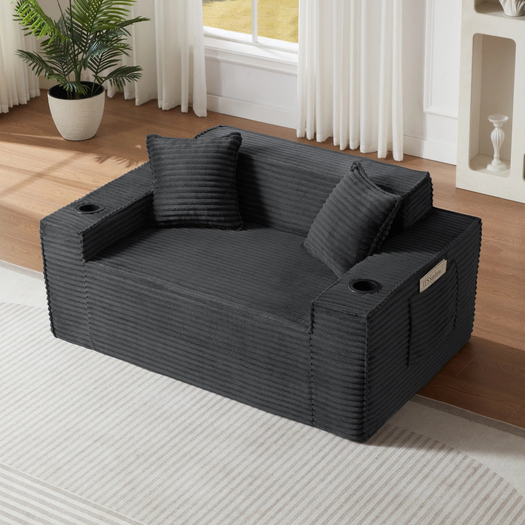 Dark Gray 2 Seater Sofa Boneless Couches #6128B