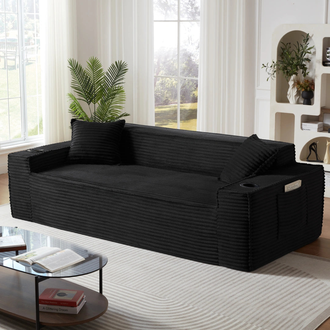 Black 3 Seater Sofa Boneless Couches #6128B