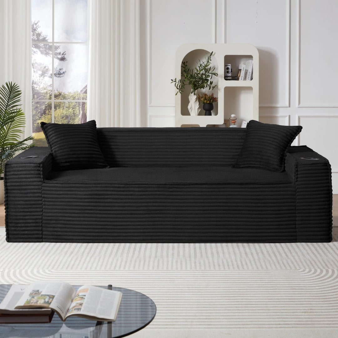Black 3 Seater Sofa Boneless Couches #6128B