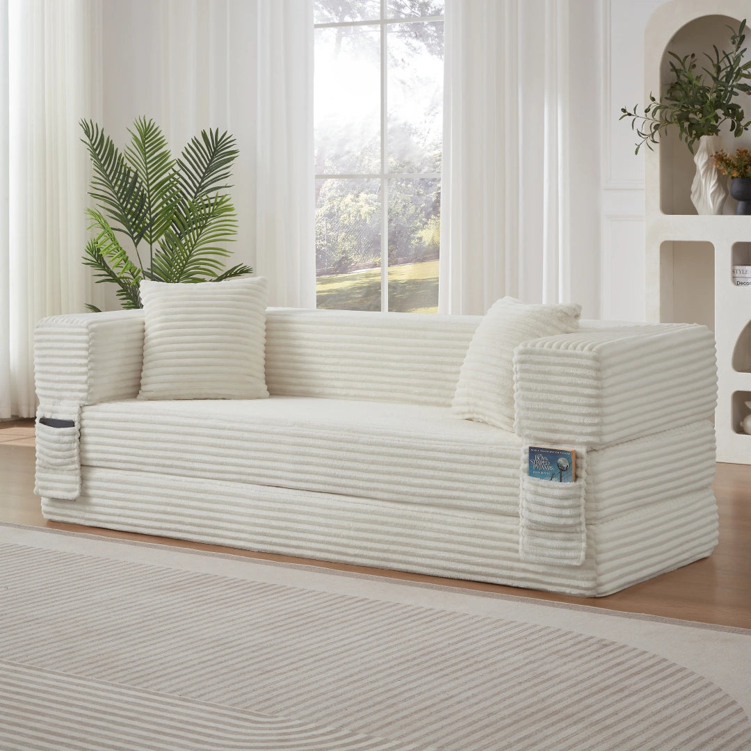 White 3 Seat Modern cord sofa with stylish appearance #6138B