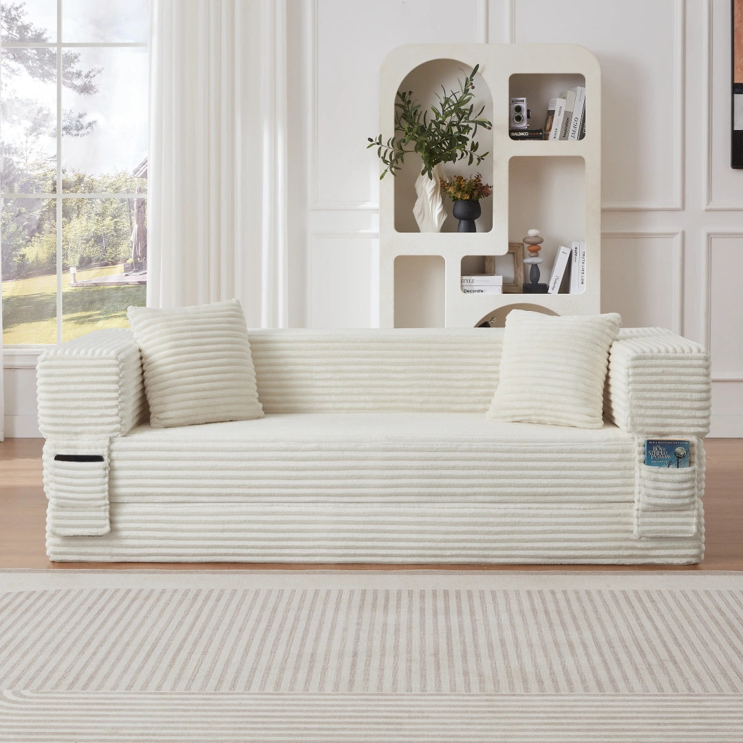 White 3 Seat Modern cord sofa with stylish appearance #6138B