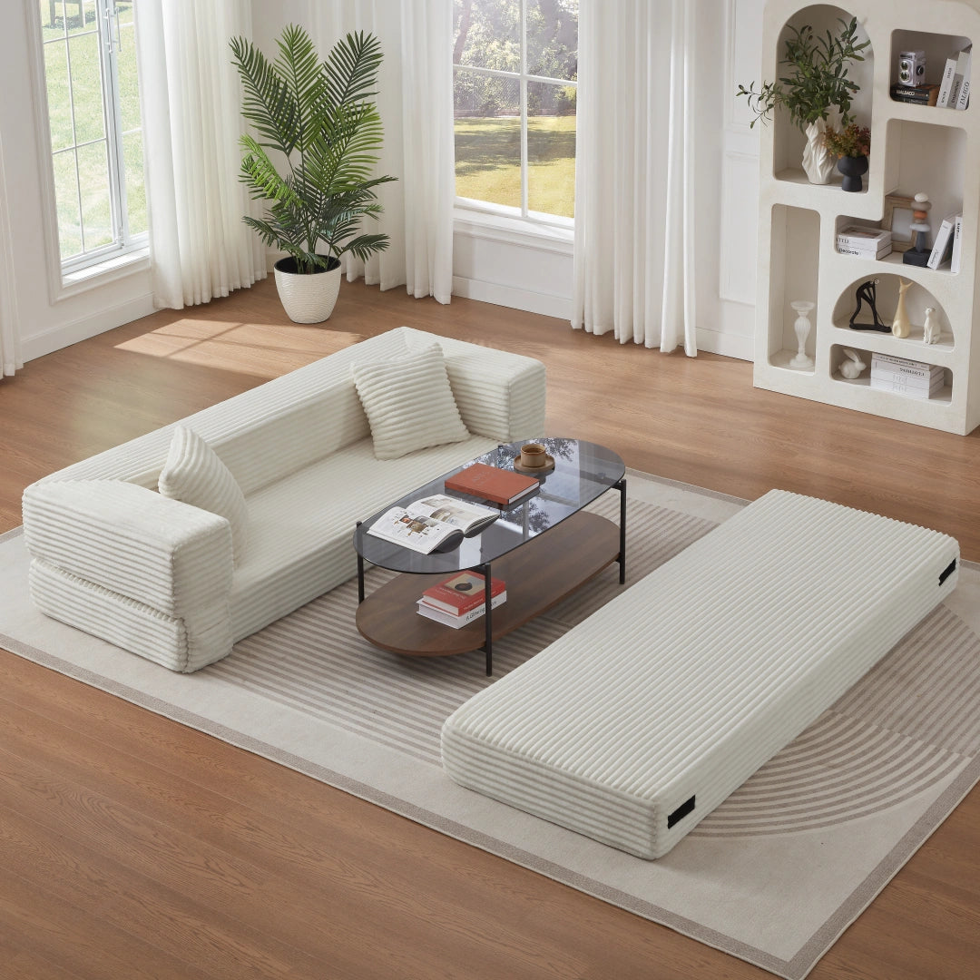 White 3 Seat Modern cord sofa with stylish appearance #6138B
