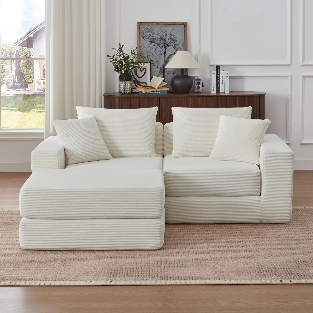 Beige 2 Seat and 1 Ottoman Modular Sectional Loveaeat Cloud Sofa #6083