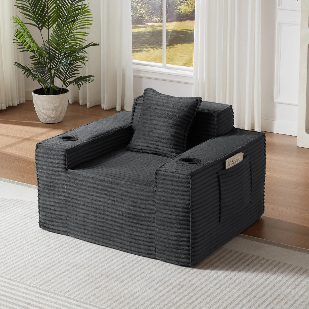 Dark Gray 1 Seater Sofa Boneless Couches #6128B