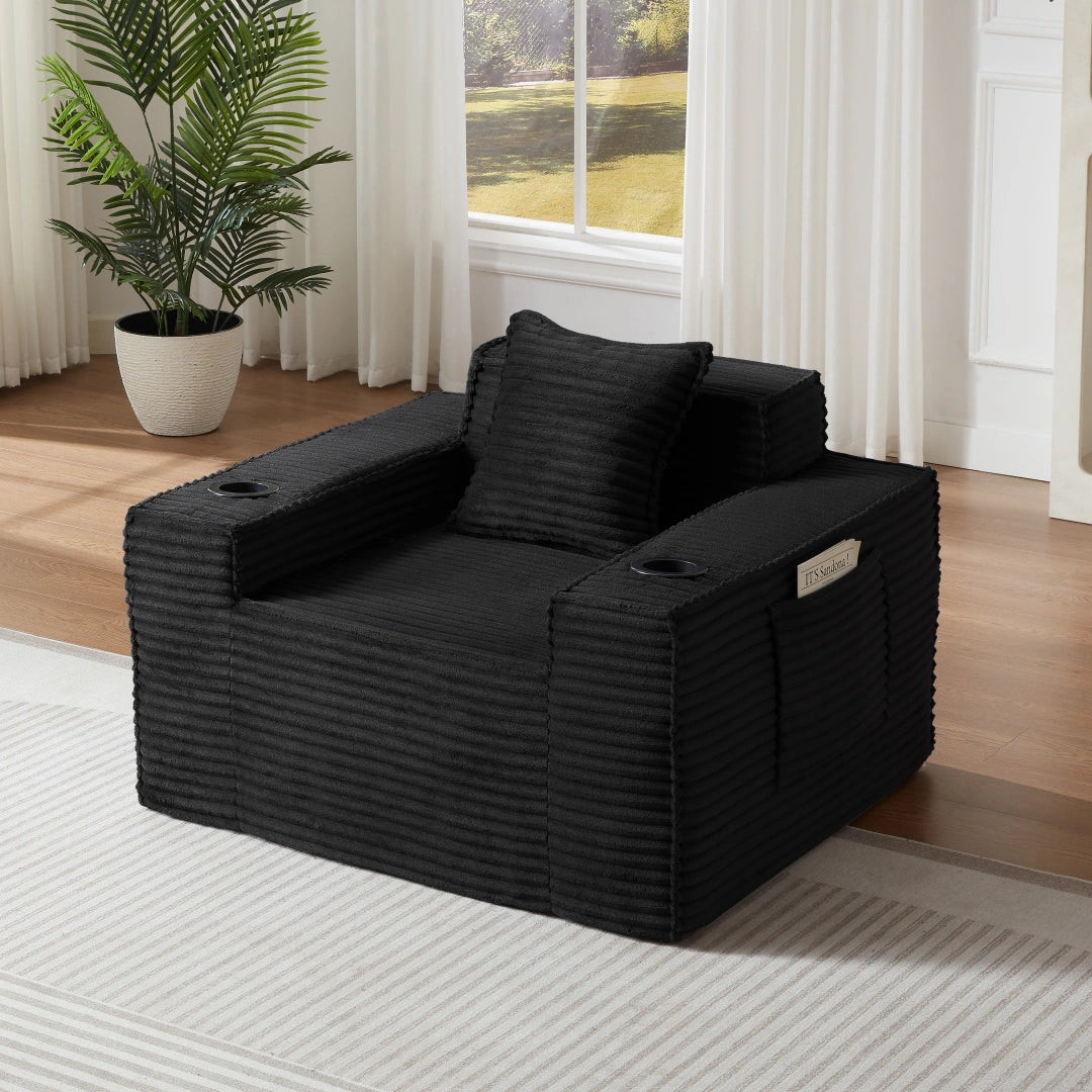 Black 1 Seater Sofa Boneless Couches #6128B