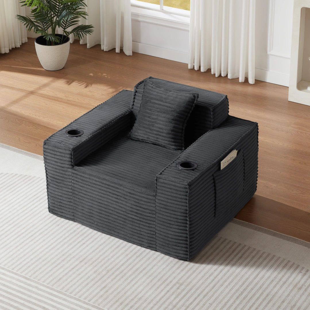 Dark Gray 1 Seater Sofa Boneless Couches #6128B