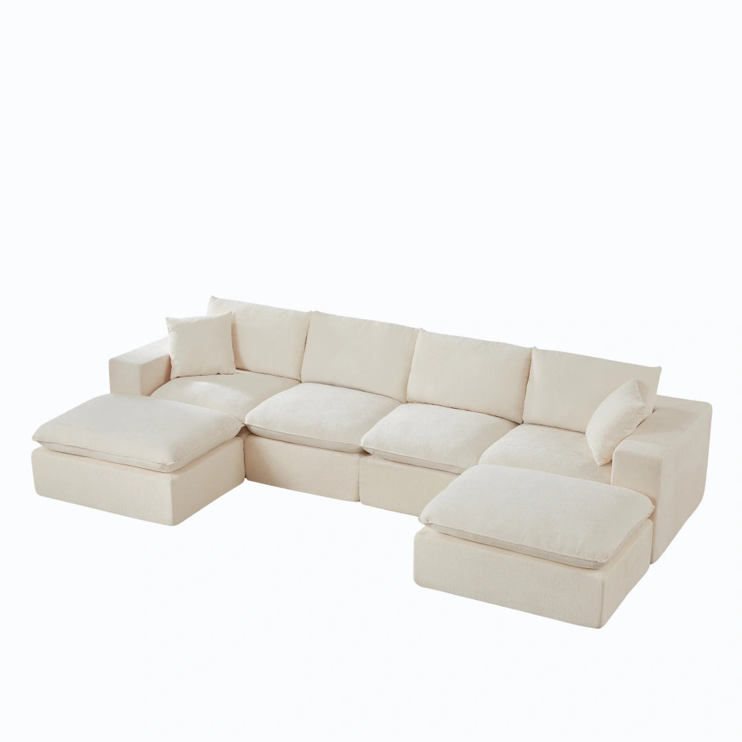 White 4 Seat and 2 Ottoman Modern Chenille Cloud Sofa #6120