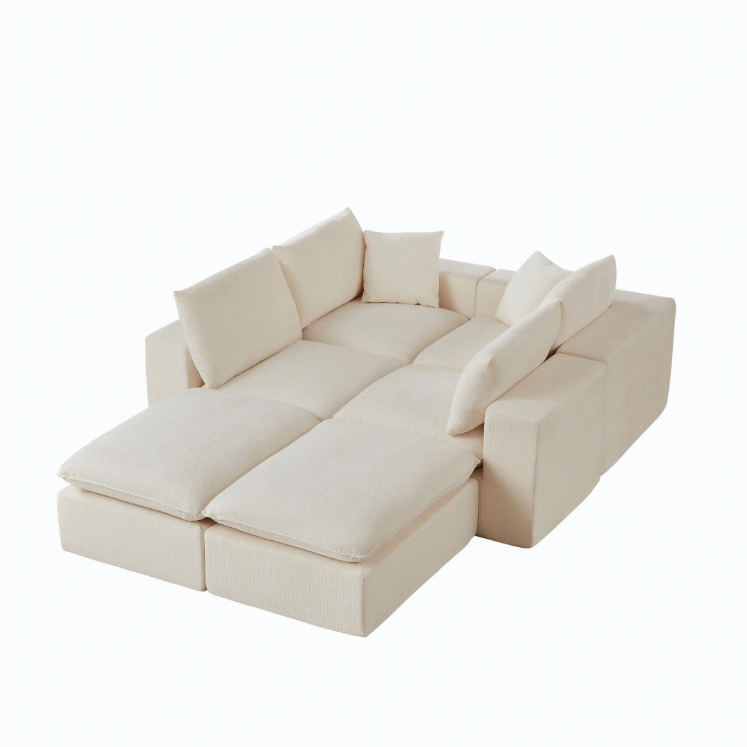 White 6 Seat Modern Chenille Cloud Sofa #6120