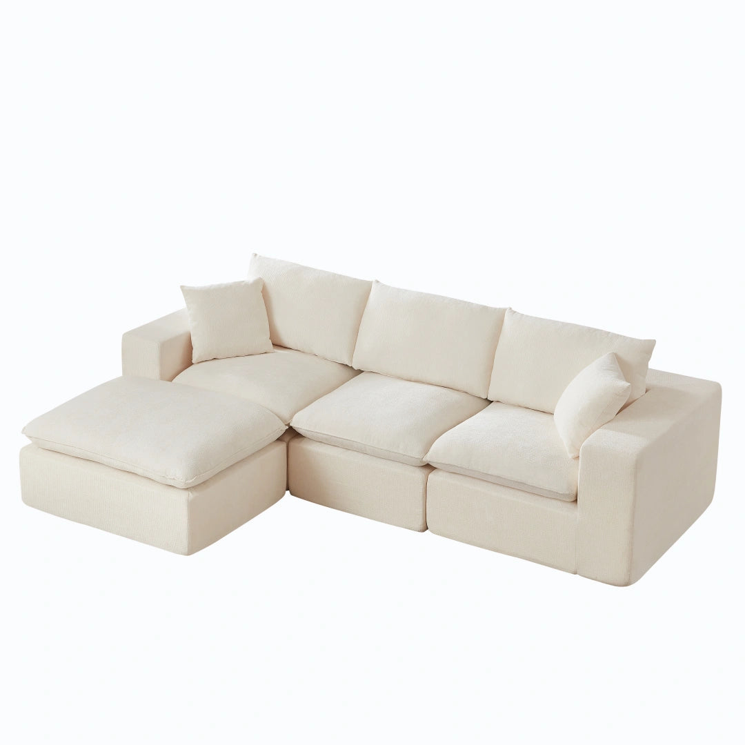 White 3 Seat and 1 Ottoman Modern Chenille Cloud Sofa #6120