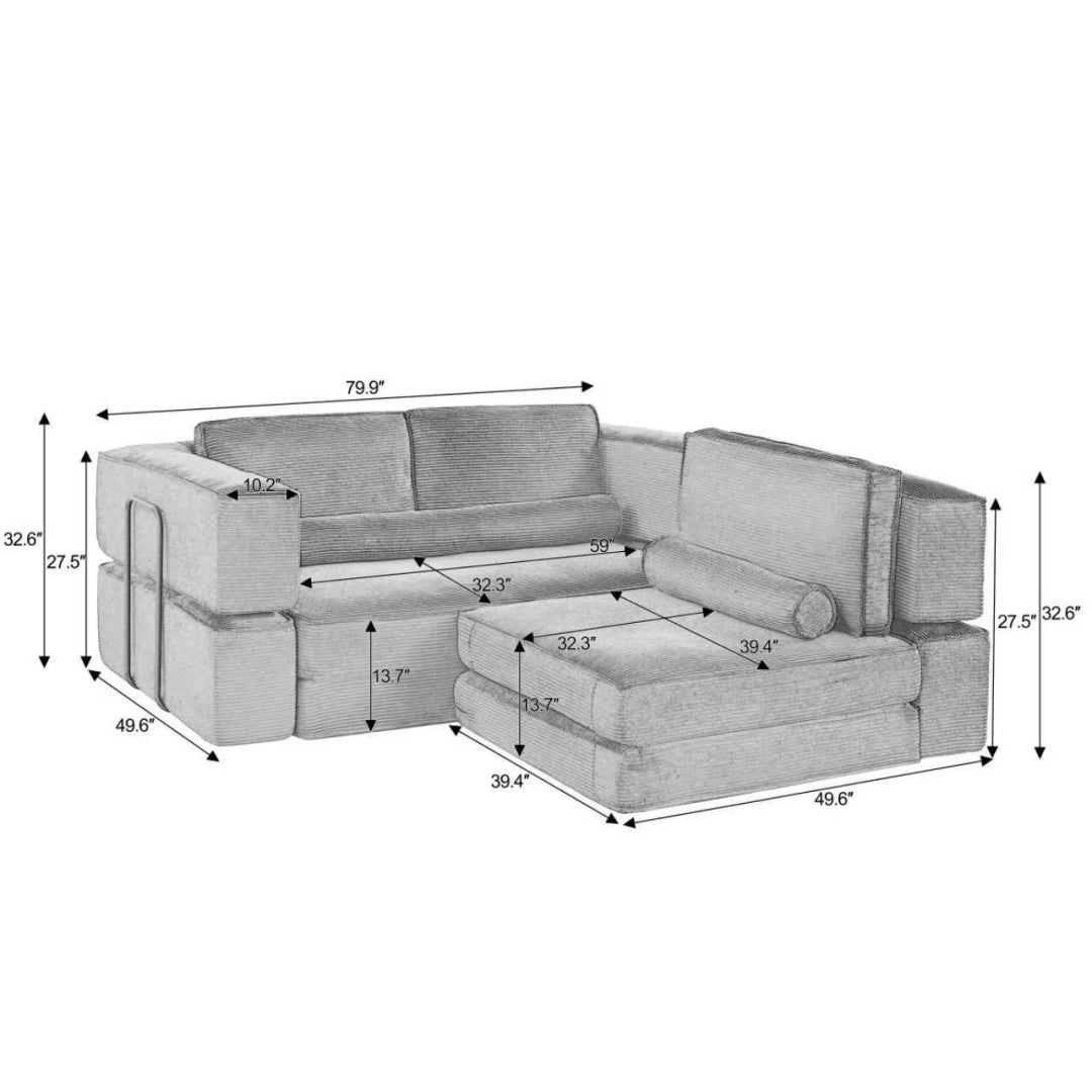 Army Green Large modern corduroy sofa can be freely combined #6082