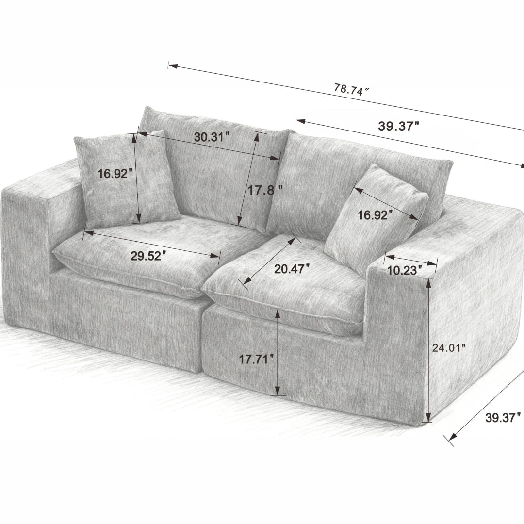 White 2 Seat Modern Chenille Cloud Sofa #6120