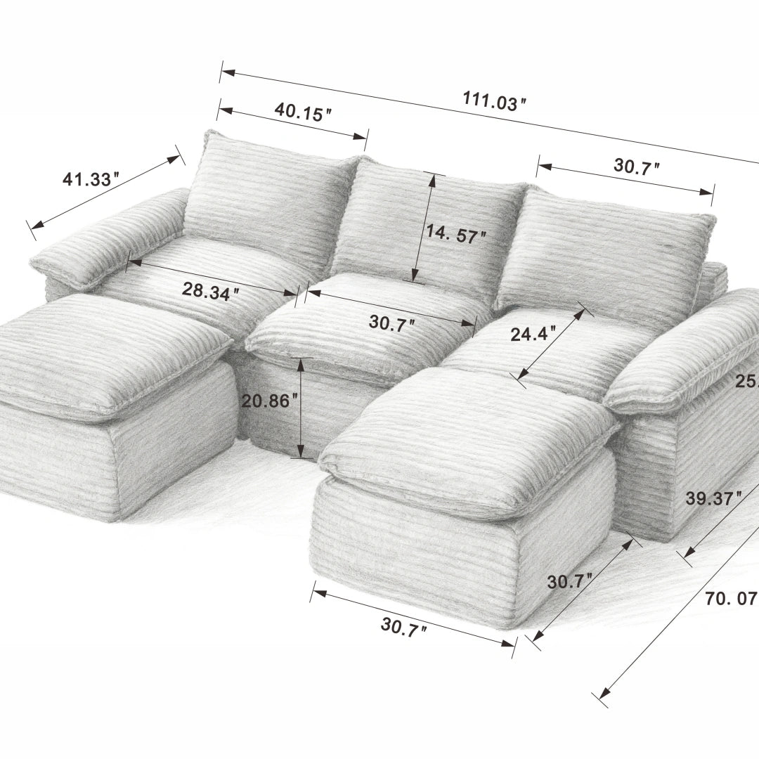 Dark Gray 3 Seat and 2 Ottoman Modern corduroy cloud sofa #6108