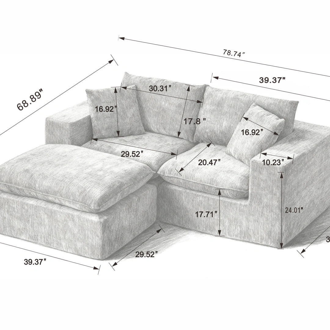 Dark Gray 2 Seat and 1 Ottoman Modern Chenille Cloud Sofa #6120