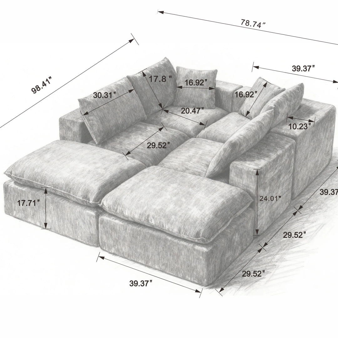White 6 Seat Modern Chenille Cloud Sofa #6120