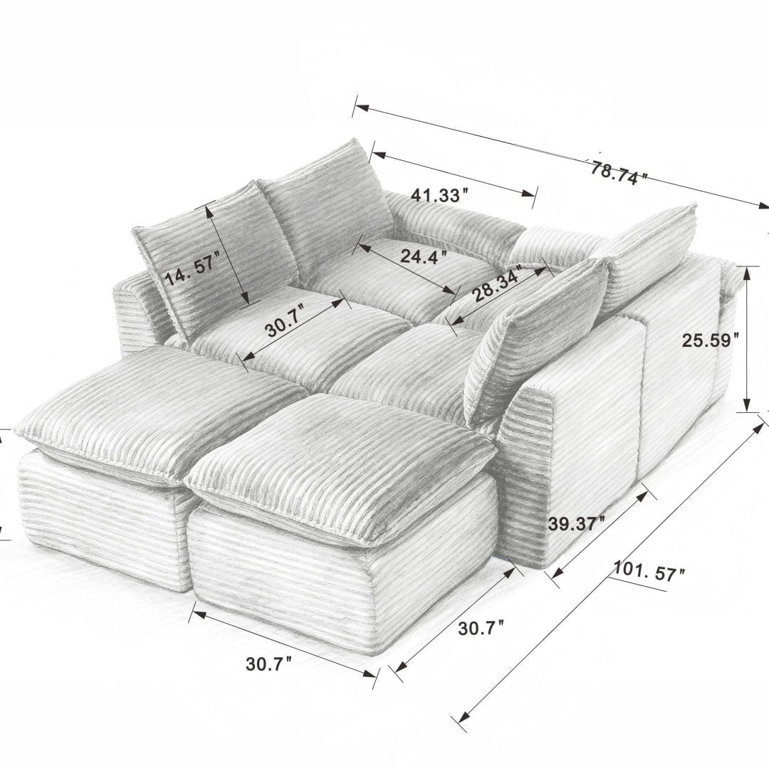 White 6 Seat Modern corduroy cloud sofa #6108