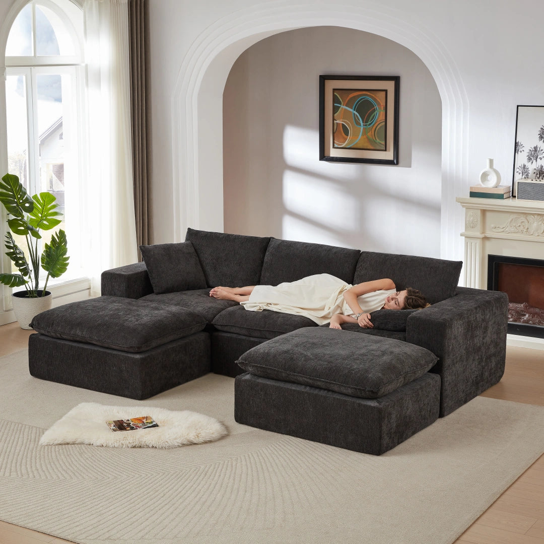 Dark Gray 3 Seat and 2 Ottoman Modern Chenille Cloud Sofa #6120