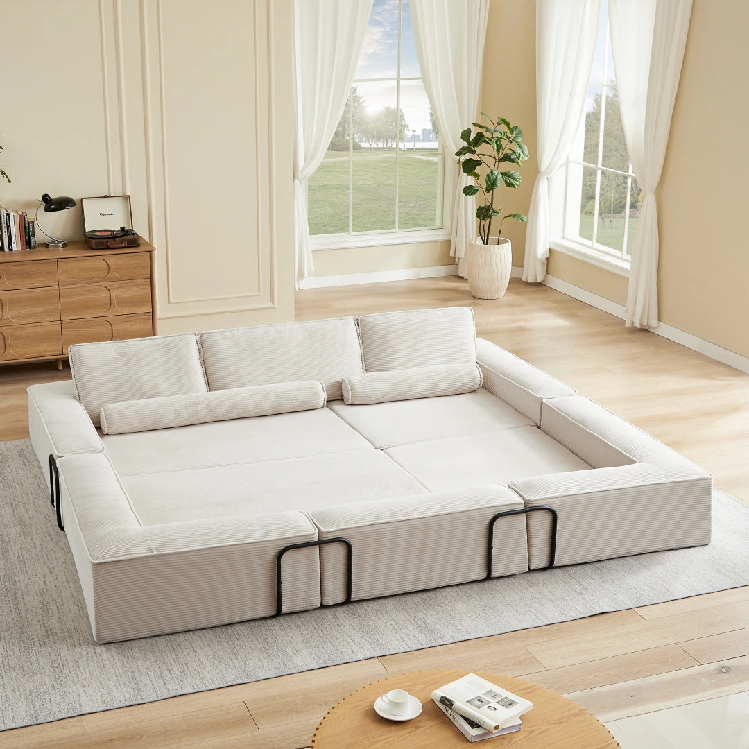 Khaki Large modern corduroy sofa can be freely combined #6082