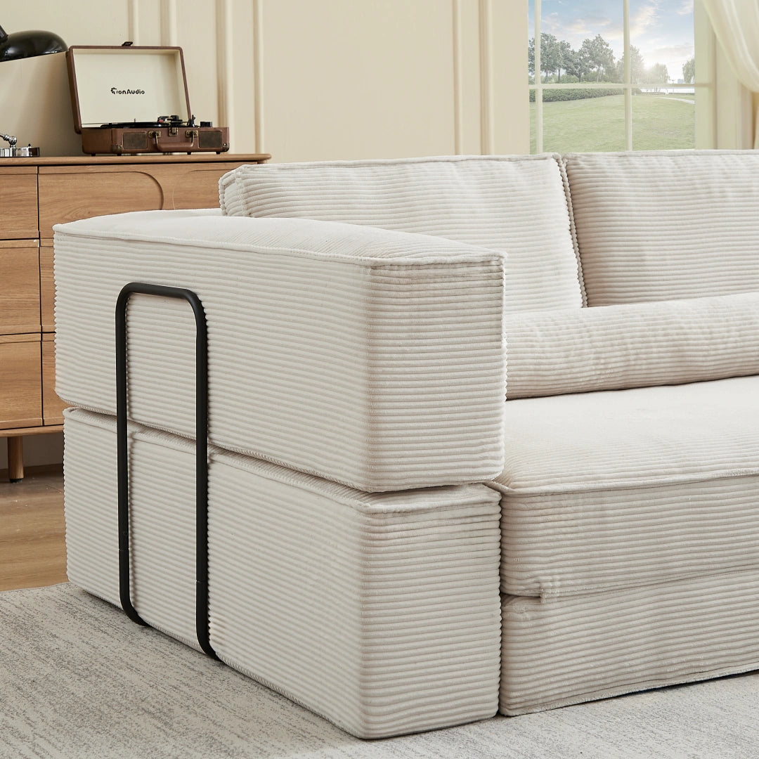 Khaki Large modern corduroy sofa can be freely combined #6082