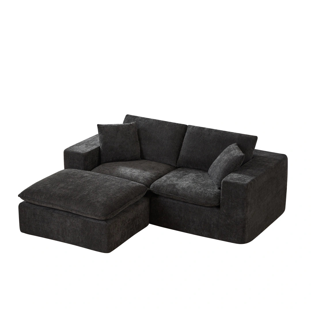 Black 2 Seat and 1 Ottoman Modern Chenille Cloud Sofa #6120