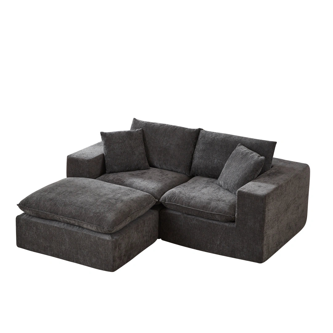 Dark Gray 2 Seat and 1 Ottoman Modern Chenille Cloud Sofa #6120