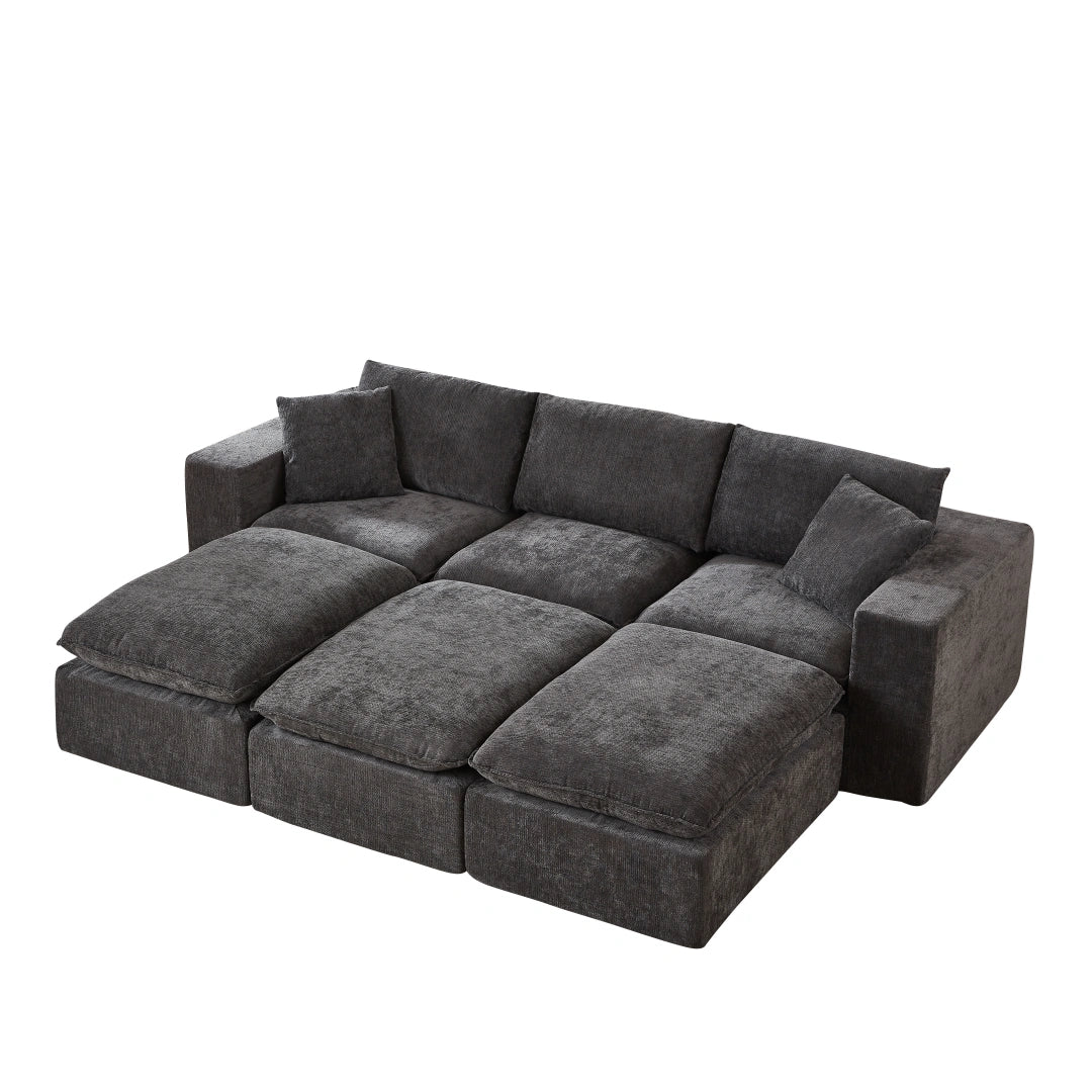 Dark Gray 3 Seat and 3 Ottoman Modern Chenille Cloud Sofa #6120