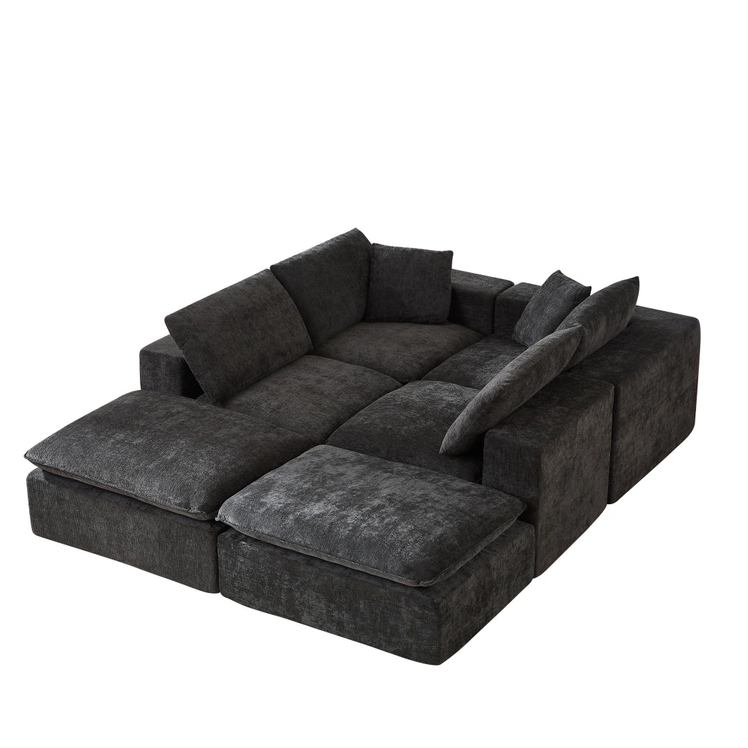 Black 6 Seat Modern Chenille Cloud Sofa #6120