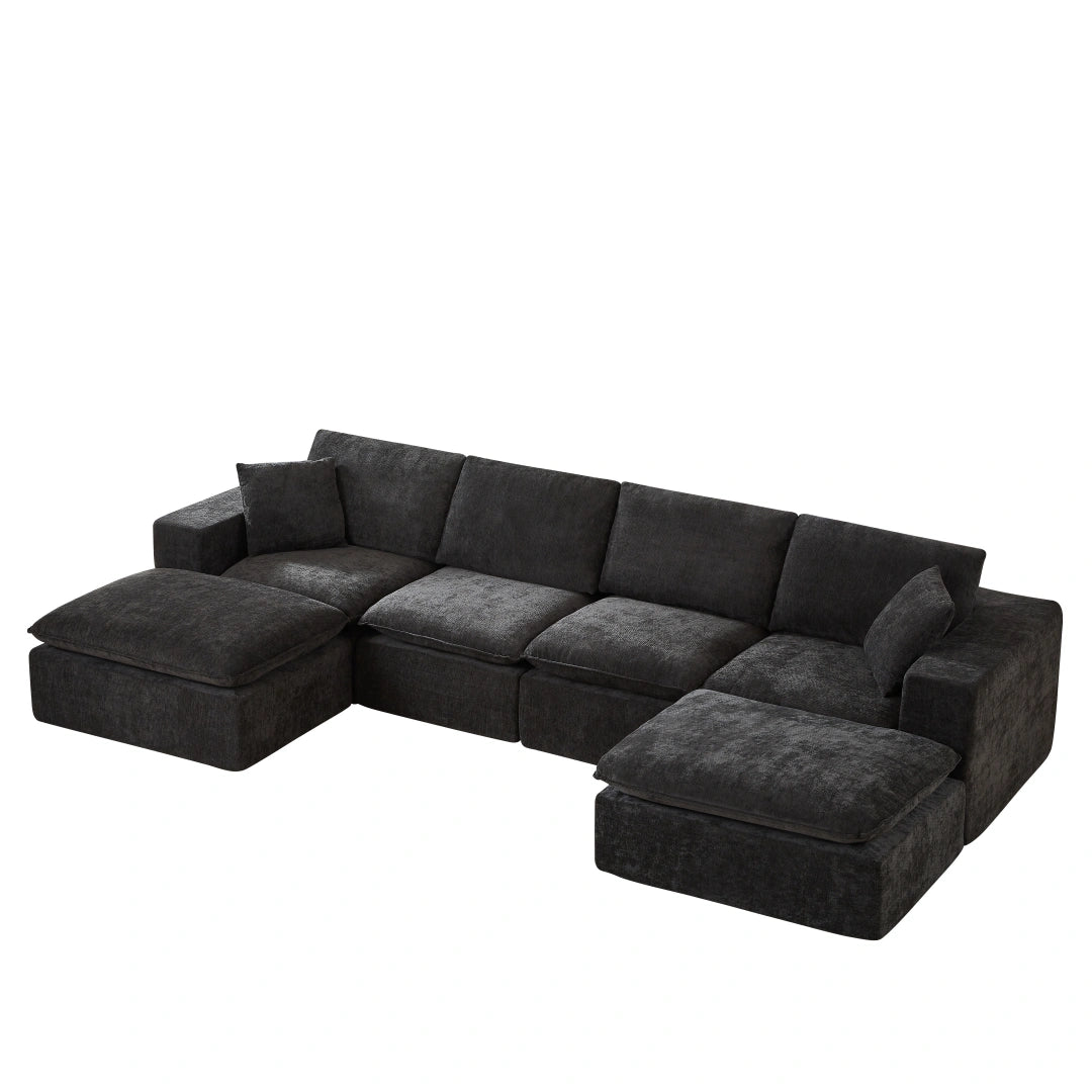 Black 4 Seat and 2 Ottoman Modern Chenille Cloud Sofa #6120