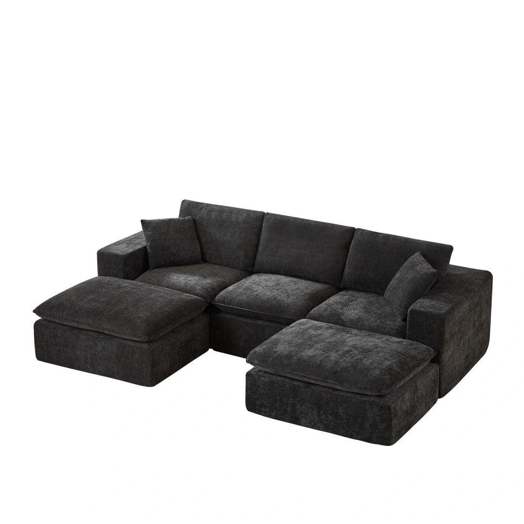 Dark Gray 3 Seat and 2 Ottoman Modern Chenille Cloud Sofa #6120