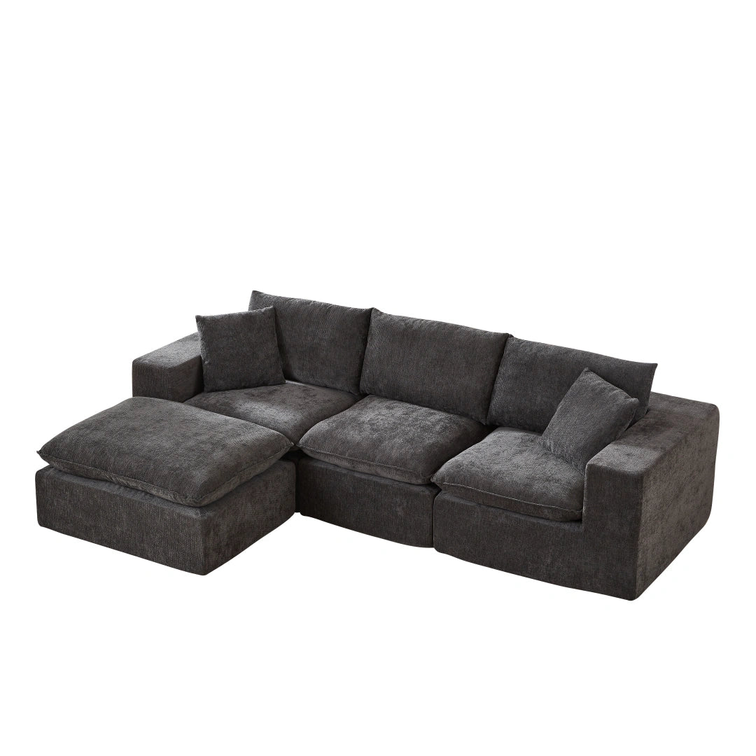 Dark Gray 3 Seat and 1 Ottoman Modern Chenille Cloud Sofa #6120