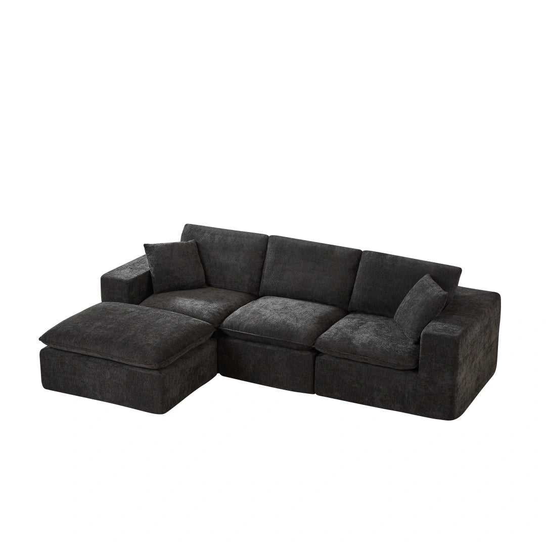 Black 3 Seat and 1 Ottoman Modern Chenille Cloud Sofa #6120
