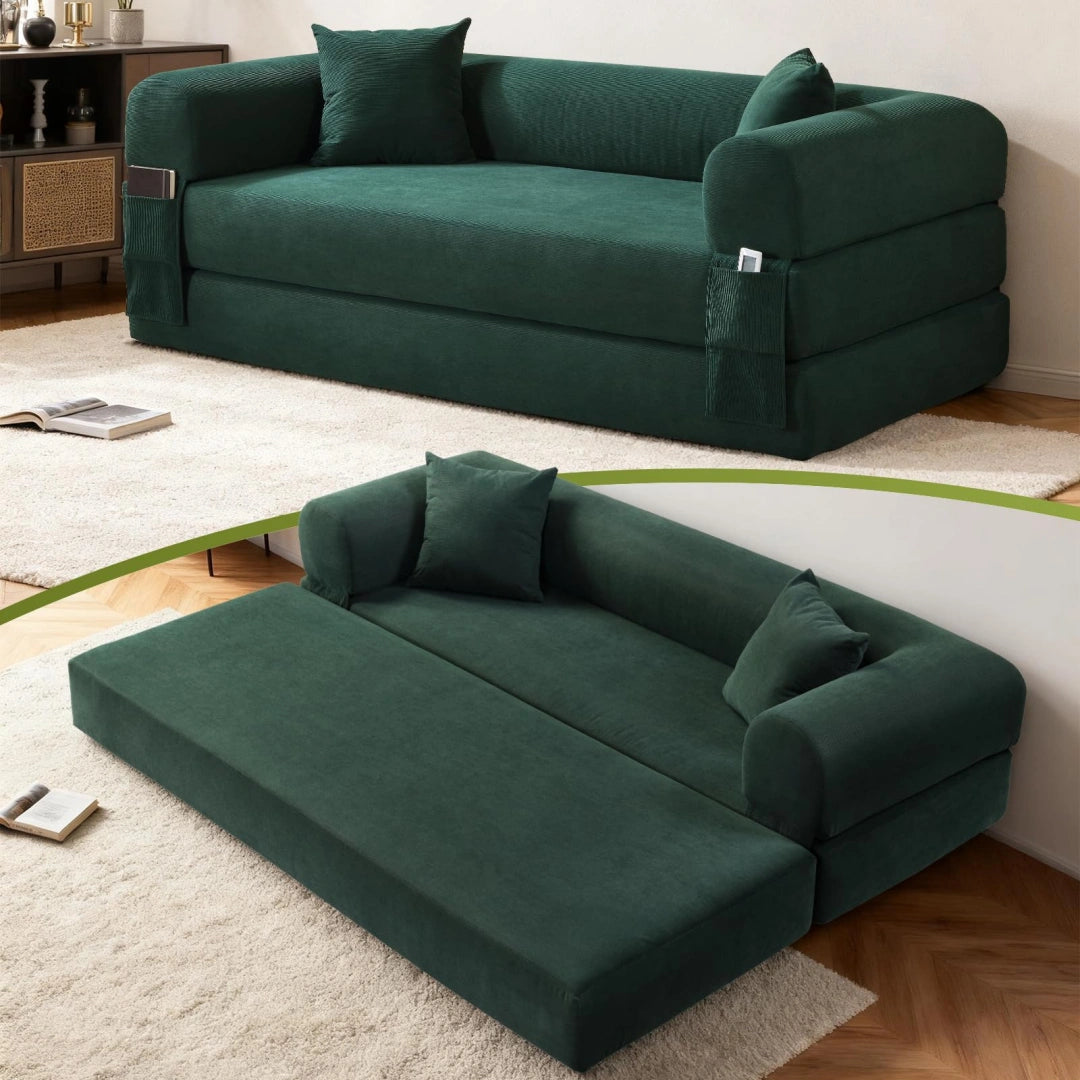 Dark Green Convertible Sofa Bed Couch 80 Inch Boneless Couches for Living Room #6115