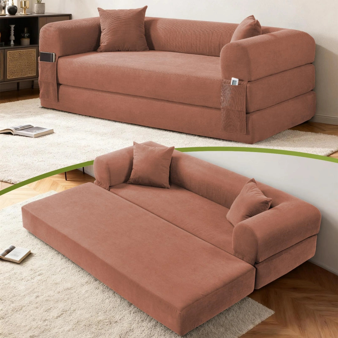 Pink Convertible Sofa Bed Couch 80 Inch Boneless Couches for Living Room #6115