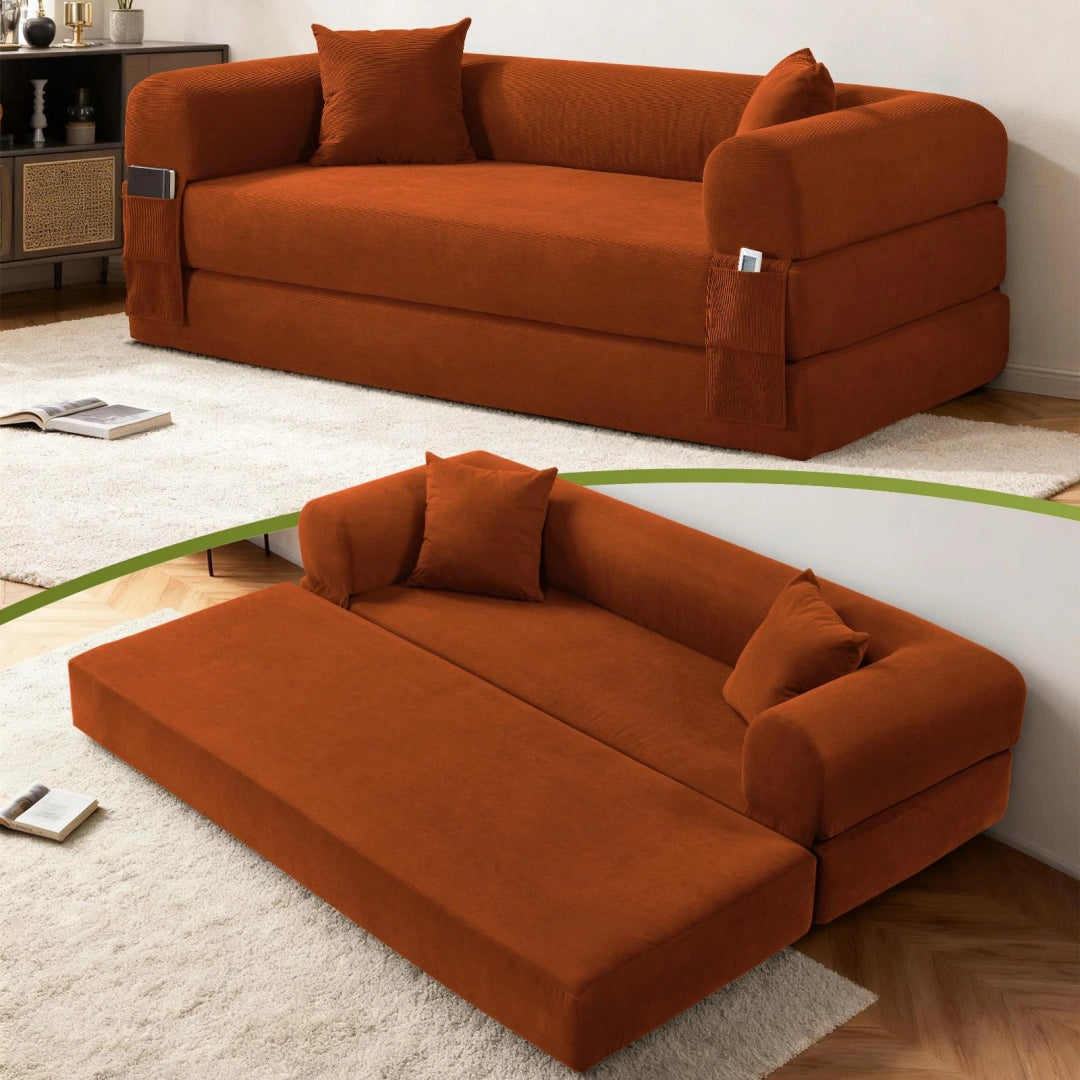Orange Convertible Sofa Bed Couch 80 Inch Boneless Couches for Living Room #6115