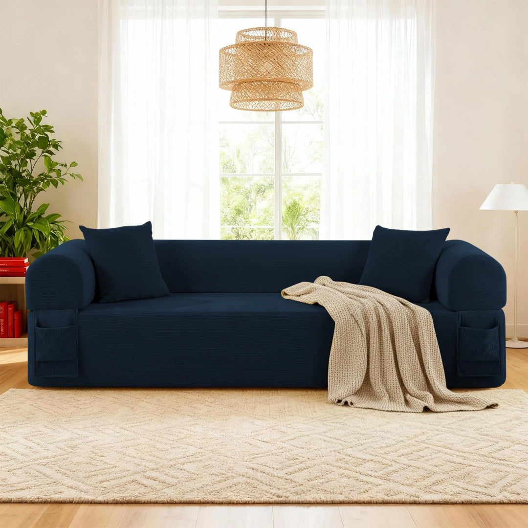 Blue 3 Seater Sofa Boneless Couches #6118