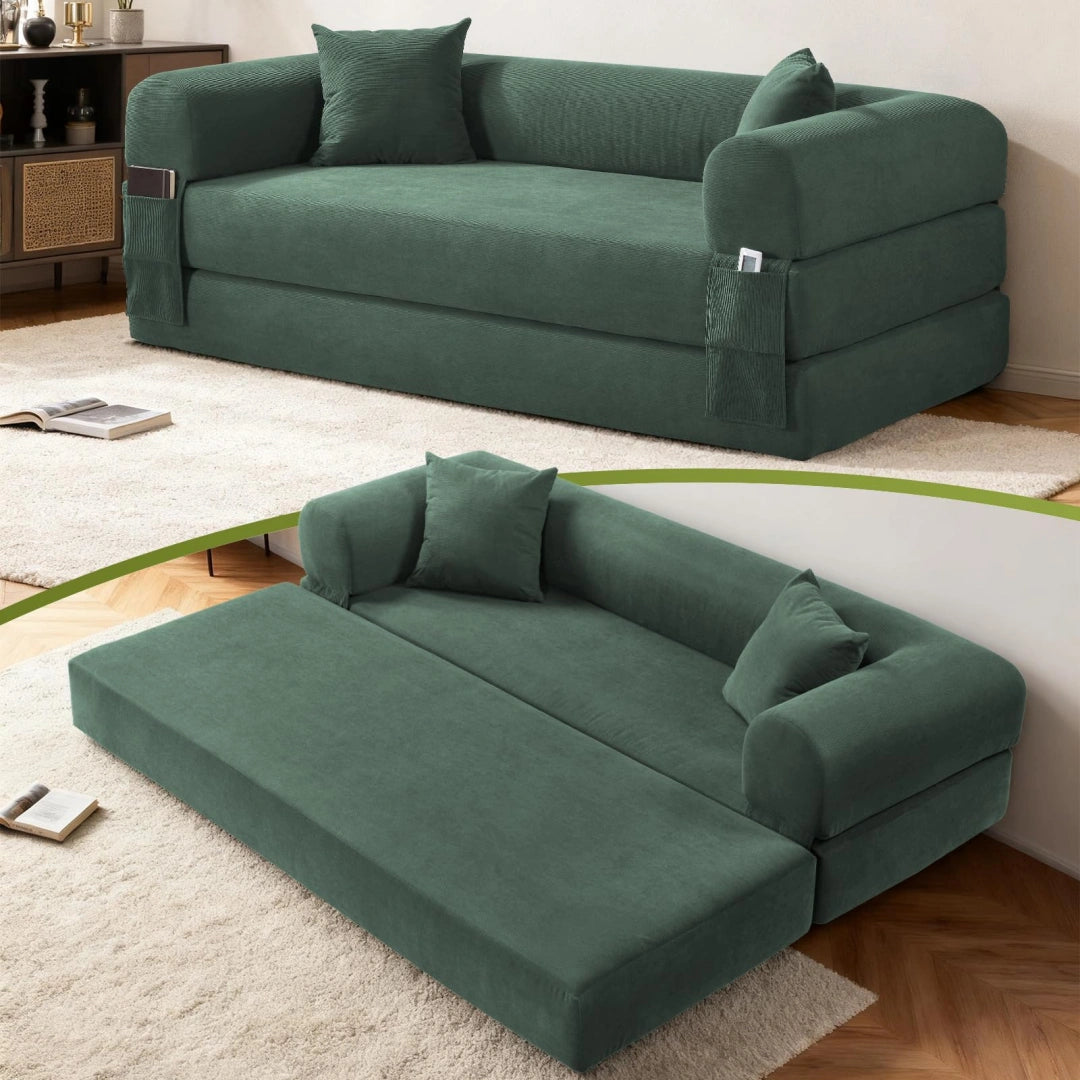 Light Green Convertible Sofa Bed Couch 80 Inch Boneless Couches for Living Room #6115