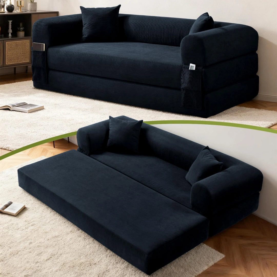 Dark Blue Convertible Sofa Bed Couch 80 Inch Boneless Couches for Living Room #6115