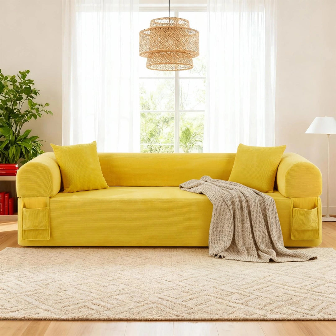 Yellow 3 Seater Sofa Boneless Couches #6118