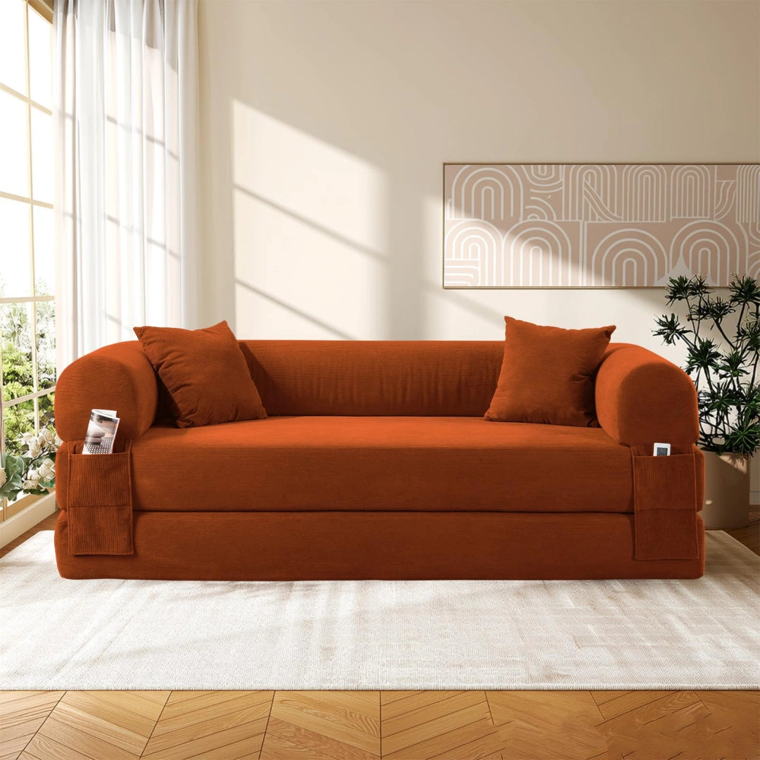 Orange Convertible Sofa Bed Couch 80 Inch Boneless Couches for Living Room #6115