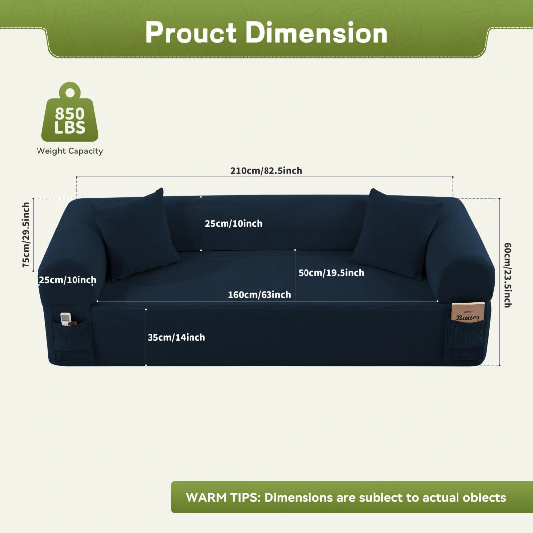 Blue 3 Seater Sofa Boneless Couches #6118